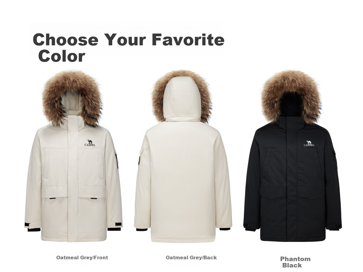CAMEL Men's Clothing, Large Fur Collar down Jacket, Winter Thickened Workwear Outdoor Warm Windproof Coat, M34CS01643 32