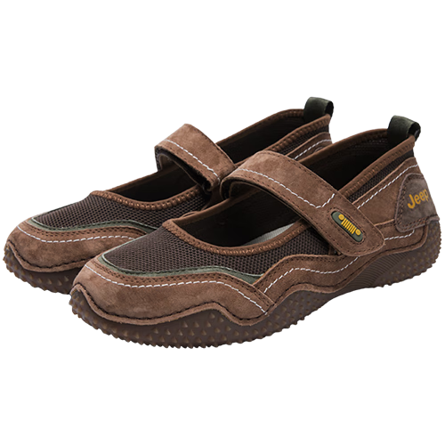 Jeep Women's Mary Jane Shoes, Shallow Mouth Flats, Comfortable Soft Sole, Velcro Slip-On Women's Shoes, Coffee Color, Size 36