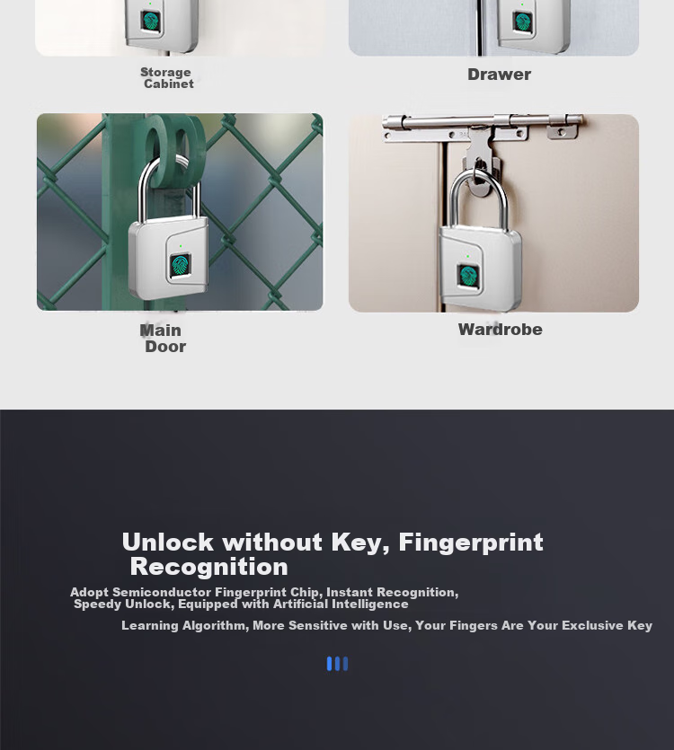 Dipuer Fingerprint Smart Padlock for Home Indoor Security, Electronic Smart Lock for Main Door with Password Lock 4