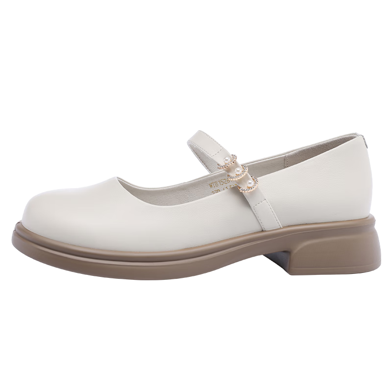 Red Dragonfly Mary Jane Lolita Leather Flats Women's Shallow JK Shoes WTB152692 Off-White Size 38