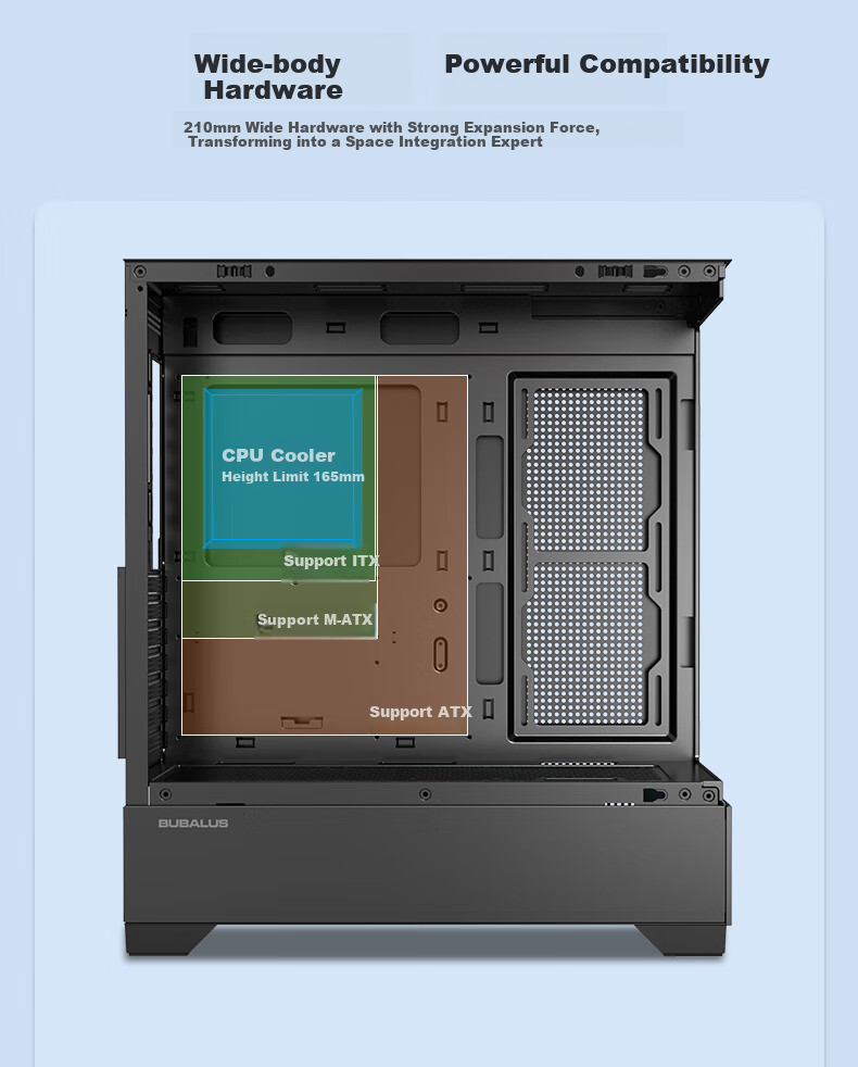 BUBALUS Xian Zhi Jing Black, No-Column Panoramic View Computer Case (Supports ATX Motherboard/360mm Water Cooling/tempered Glass/long Graphics Card/vertical Airflow) 5
