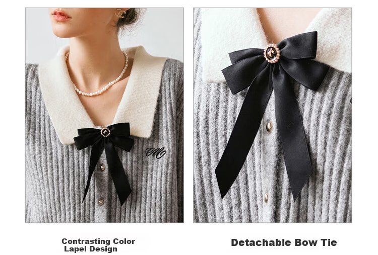 Olrain Eurielle Lapel Bow Sweater Women's Autumn Pullover Top Gray (Second Batch) XL 12
