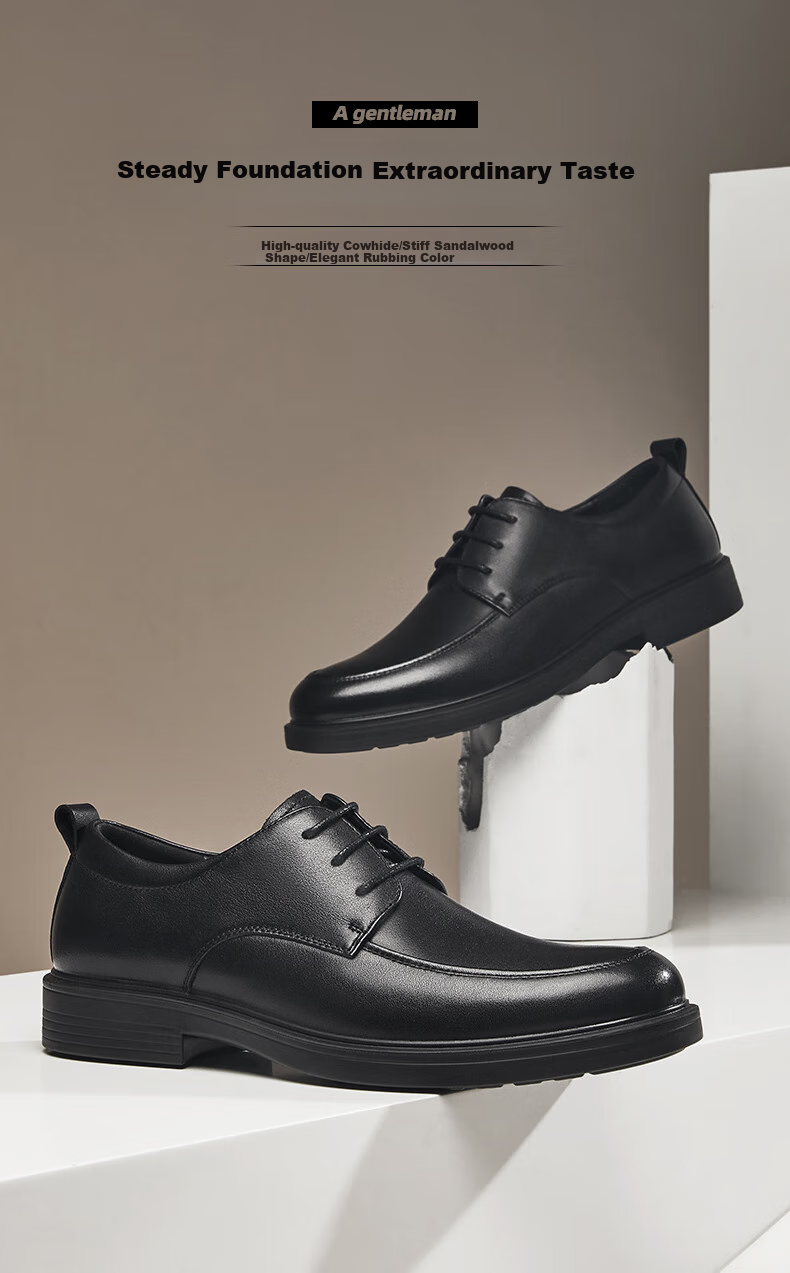 Kangnai Genuine Leather Shoes, Top-Grain Cowhide Men's Formal Business Shoes, Autumn Derby Shoes, Lace-Up Groom Leather Shoes for Men, Black, Size 42 1
