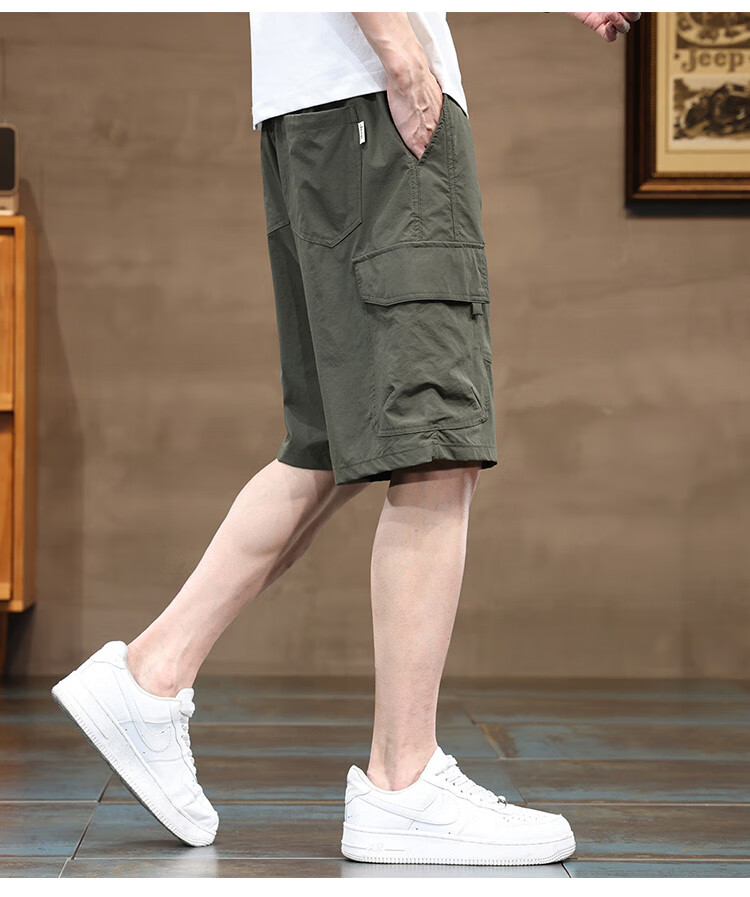 JEEP High-End Ice Silk Cargo Shorts for Men, 2026 Summer Loose Casual Pants, Quick-Dry Mid-Length Shorts for Me 9
