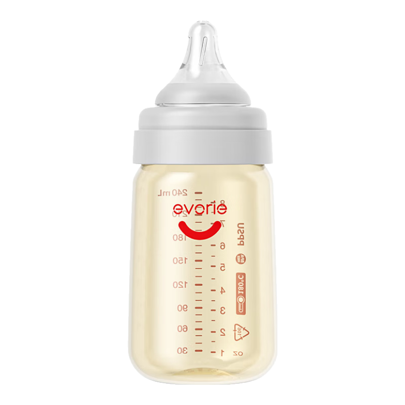Evorie Baby Bottle, Wide Neck PPSU Bottle for Newborns, 240ml, Gray (6 Months+)
