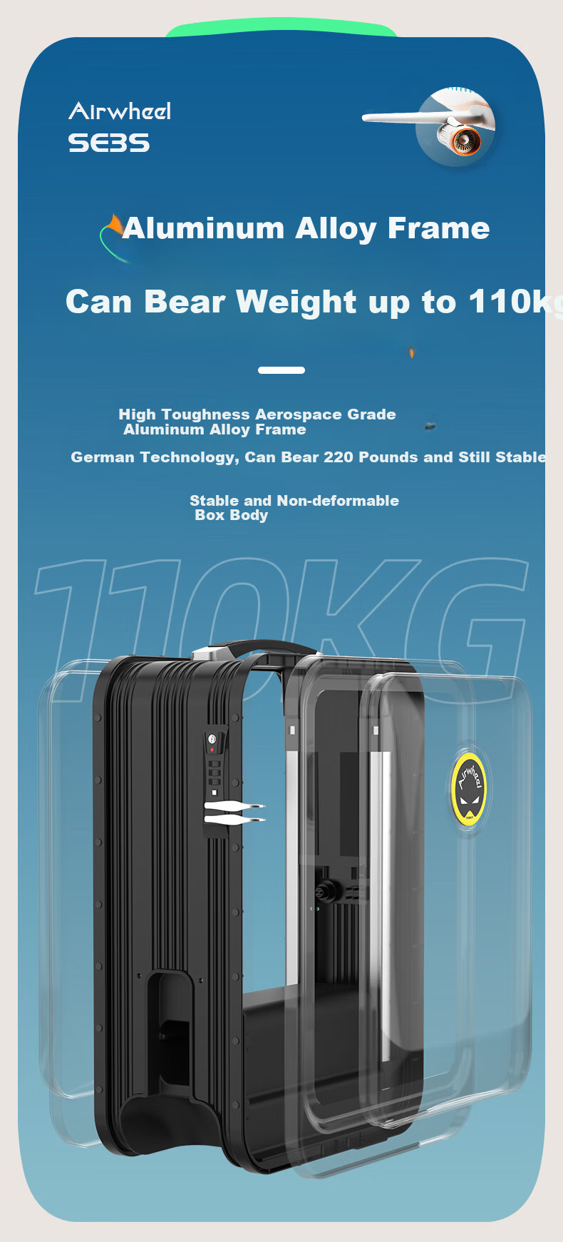 Airwheel Smart Electric Luggage Scooter 20-inch Telescopic Aluminum Frame Carry-on Case 8