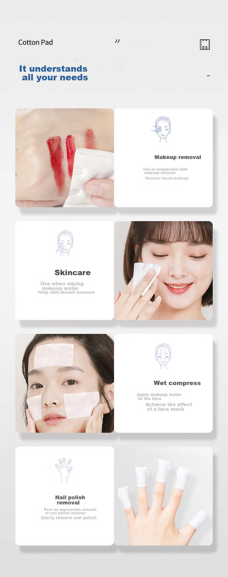 ITO Cotton Pads, 180 Pieces * 1 Pack, Double-Sided Three-Layer Wet Compress Water-Saving Makeup Remover Pads, Facial Cleansing Pads for Face And Eyes, Thick Versio 12