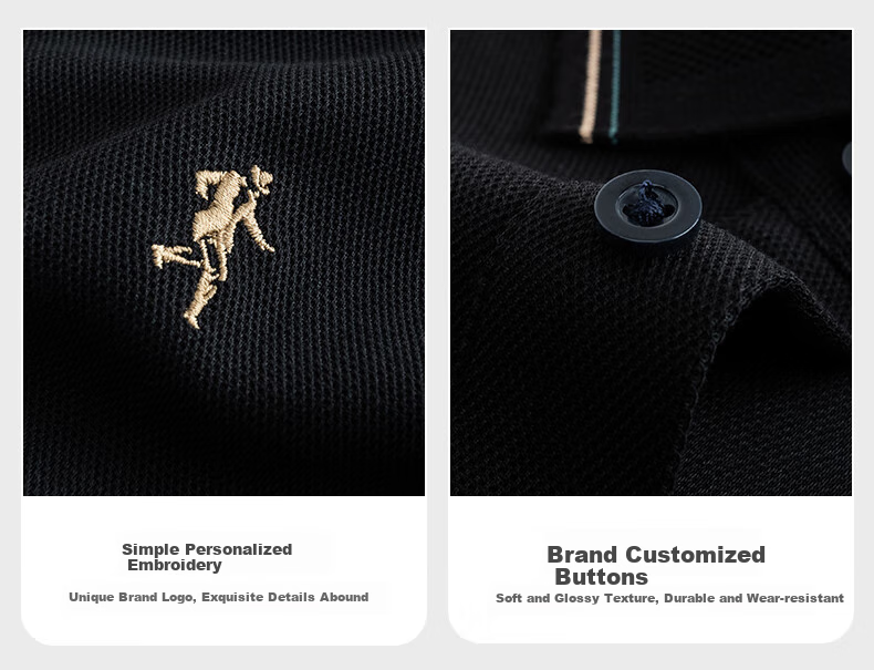DANCING WOLVES [5A Antibacterial] Business Commute Fashionable Exquisite Embroidered Men's Long-Sleeve Polo Shirt, 102 Navy Blue, Size 185 9