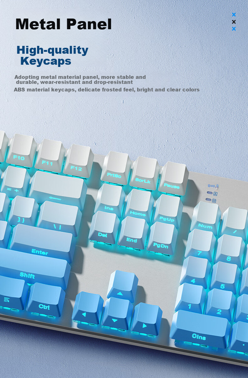HP Mechanical Keyboard for Office, E-Sports Gaming, Wired, Desktop And Laptop Use, Side-Engraved Gradient Glacier Blue Red Switches, 104 Keys 2