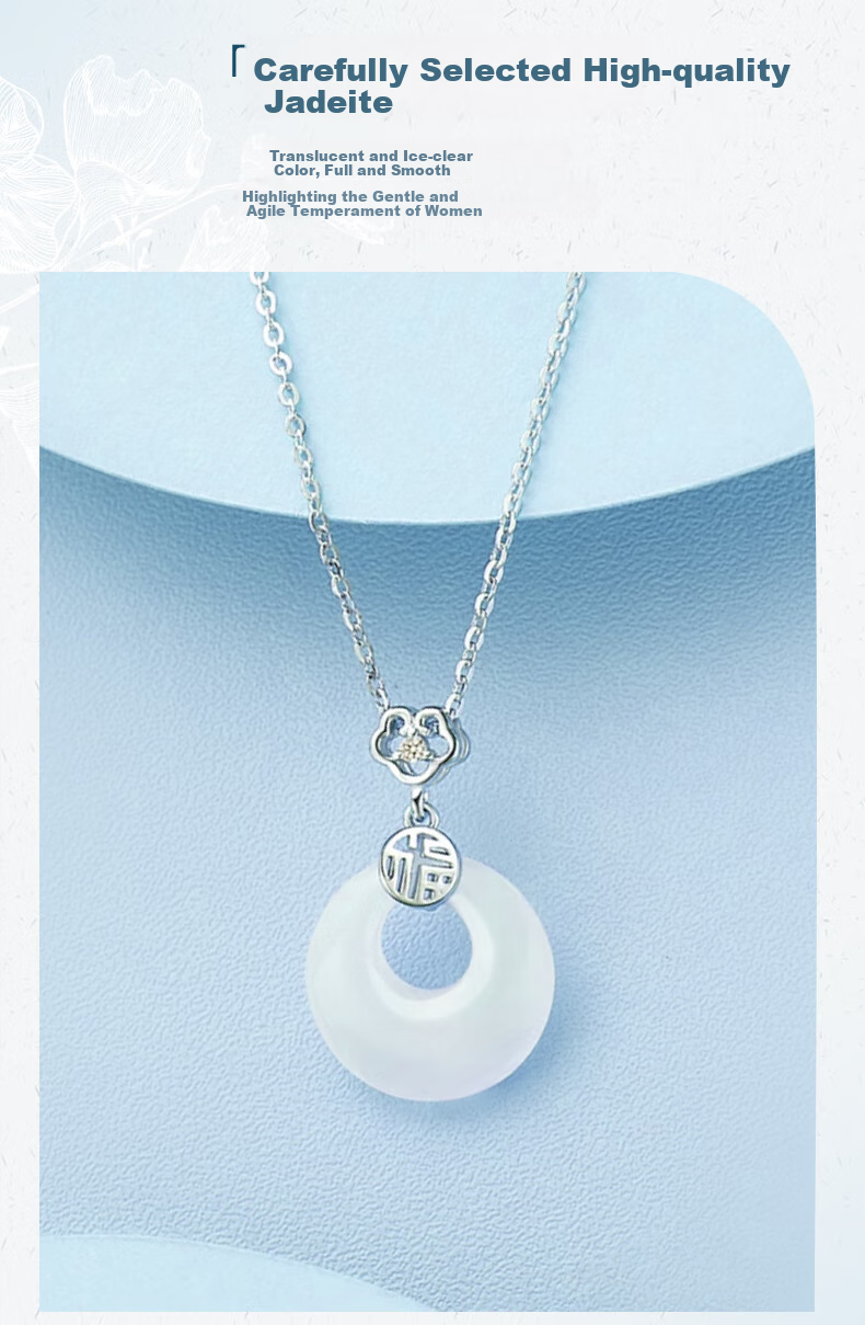 ALLOVE Xiangyun Peace Buckle Pure Silver Necklace with Agate Pendant for Women, Collarbone Chain Birthday Gift for Girlfriend Or Wife 4
