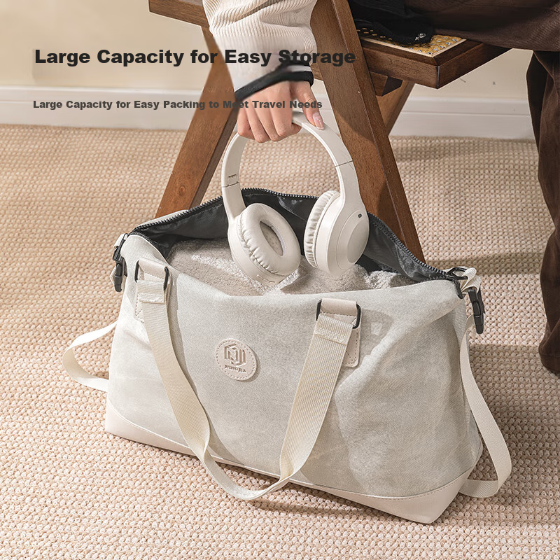 Bangnimeijia Short Trip Storage Bag, Portable Clothing Pouch for Business Trips, Leather Waterproof Zipper, 16cm, Beige
