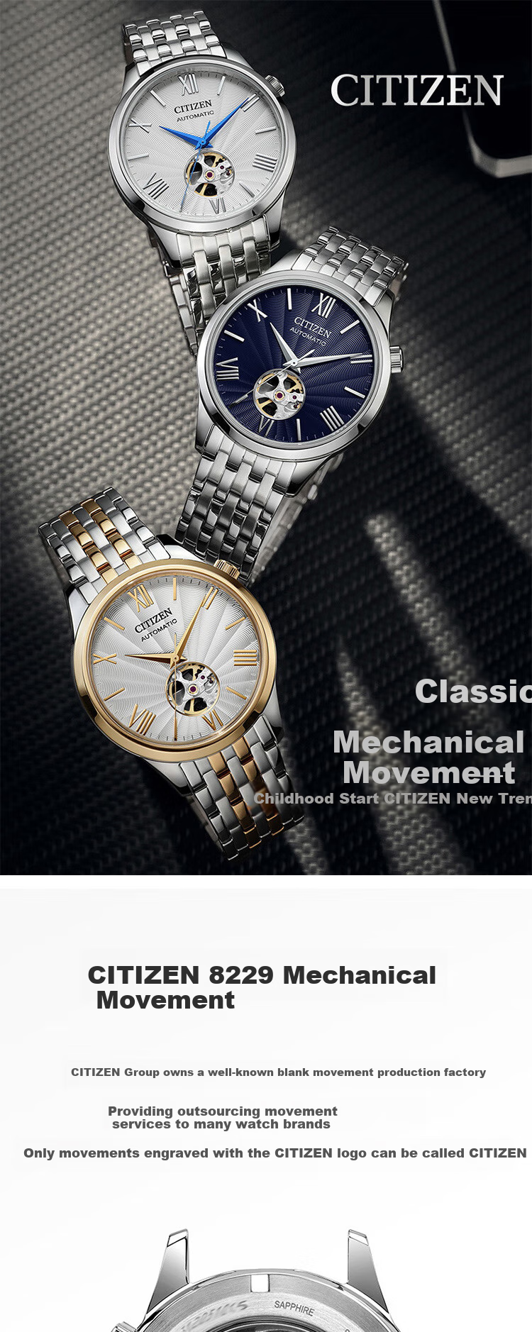 CITIZEN Watch for Men, Japanese And Korean Style, Automatic Mechanical Movement, Rose Gold Steel Band, Student Gift for Boyfriend, NH9136-88A 1