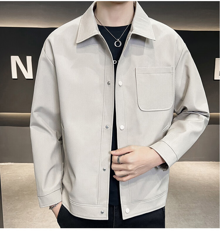 Pierre Cardin Jacket for Men, Spring Autumn Winter Korean Style Coat, Casual Lapel Top for Young And Middle-Aged Men, Khaki, XL 7
