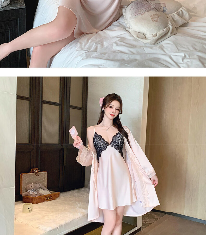 YINSLEEP Summer Thin Purple Elegant Satin Light Luxury Lace Nightgown, French Pure Desire Style Sexy Spaghetti Strap Sleepwear 13