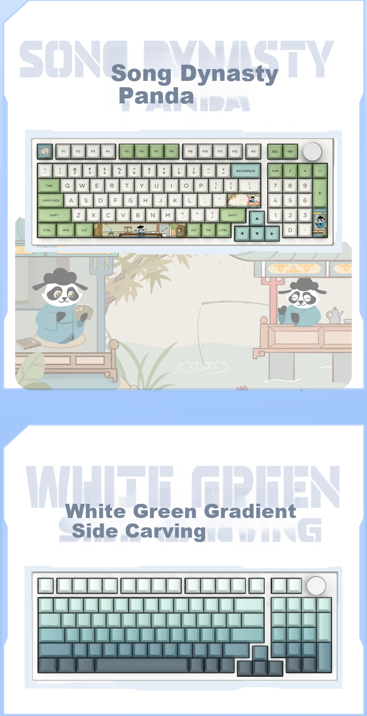 Xuanpai PD98 PRO Tri-Mode Wired/Bluetooth/Wireless Custom Mechanical Keyboard for Gaming And Office Use with Full Hot-Swappable Keys And Gasket Mount, Ultra-Silver Switches, Panda Desig 4