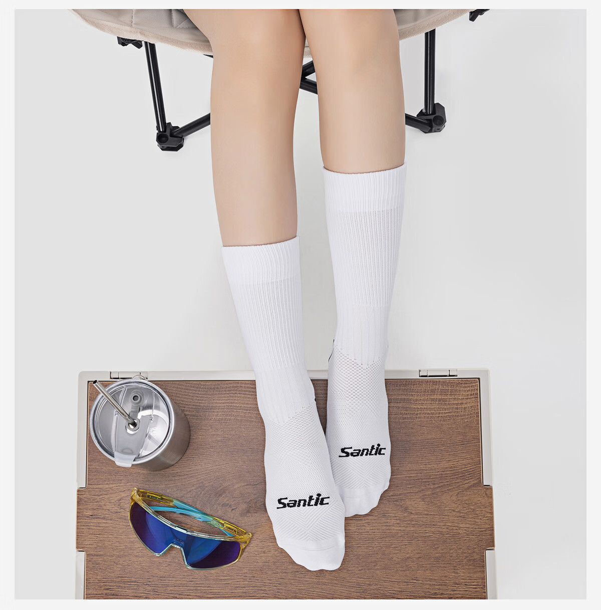 Santic Reflective Cycling Socks Breathable Sweat-Wicking Outdoor Sports Socks Qimen Black L/XL 12