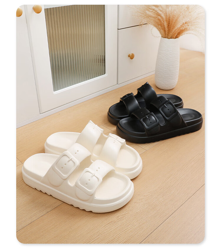 XGGC Men's Slippers, Summer Non-Slip Thick Sole Outdoor Casual Sandals, Double Buckle Style, White, Size 41-42 5