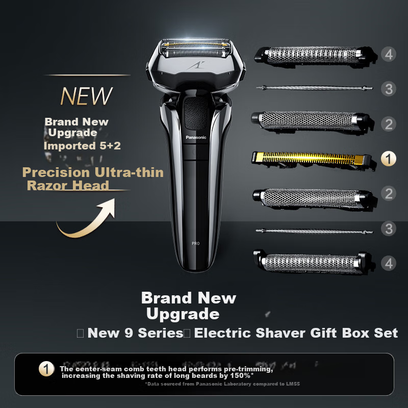Panasonic PanaSonar Series Cleaning Center Electric Reciprocating Shaver for Men, Imported Stainless Steel Five-Blade Head, Close Shave, Skin-Friendly, Gift for Husband, Birthday Present for Men, LV9W Gift Box