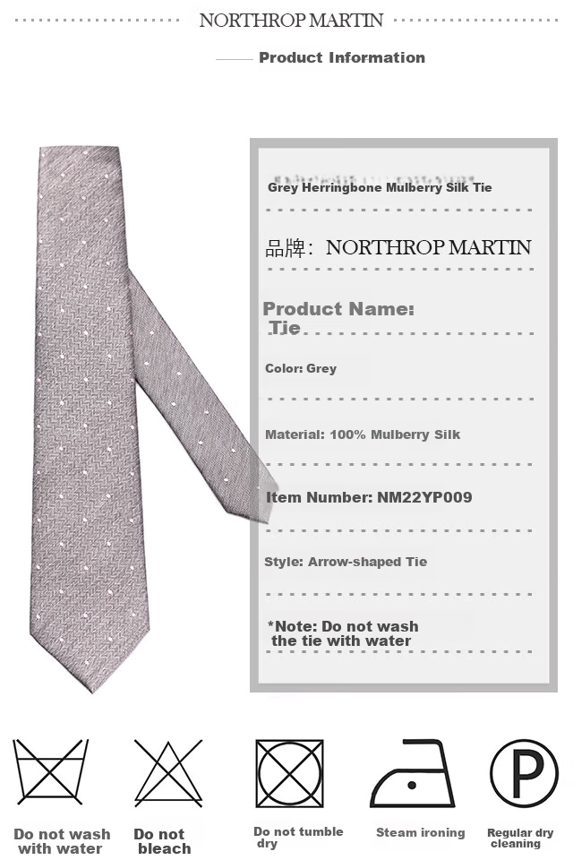 NORTHROP MARTIN High-End Silk Tie for Men, Formal Business Hand-Tied Groom Wedding Gift Box, Gray Elegant Style 3