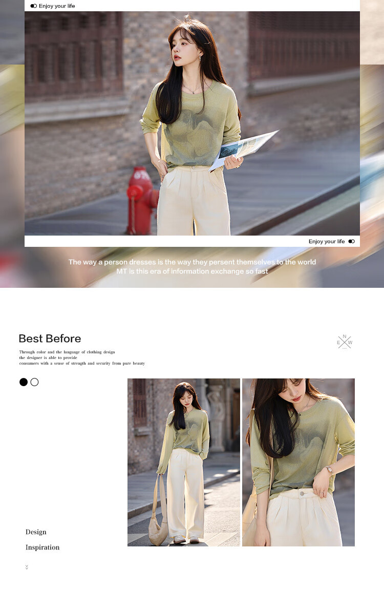 Mt [Japanese Street Style] Spring Lightweight See-Through Large Floral Print Design Long Sleeve T-Shirt, Gray-Gree 1