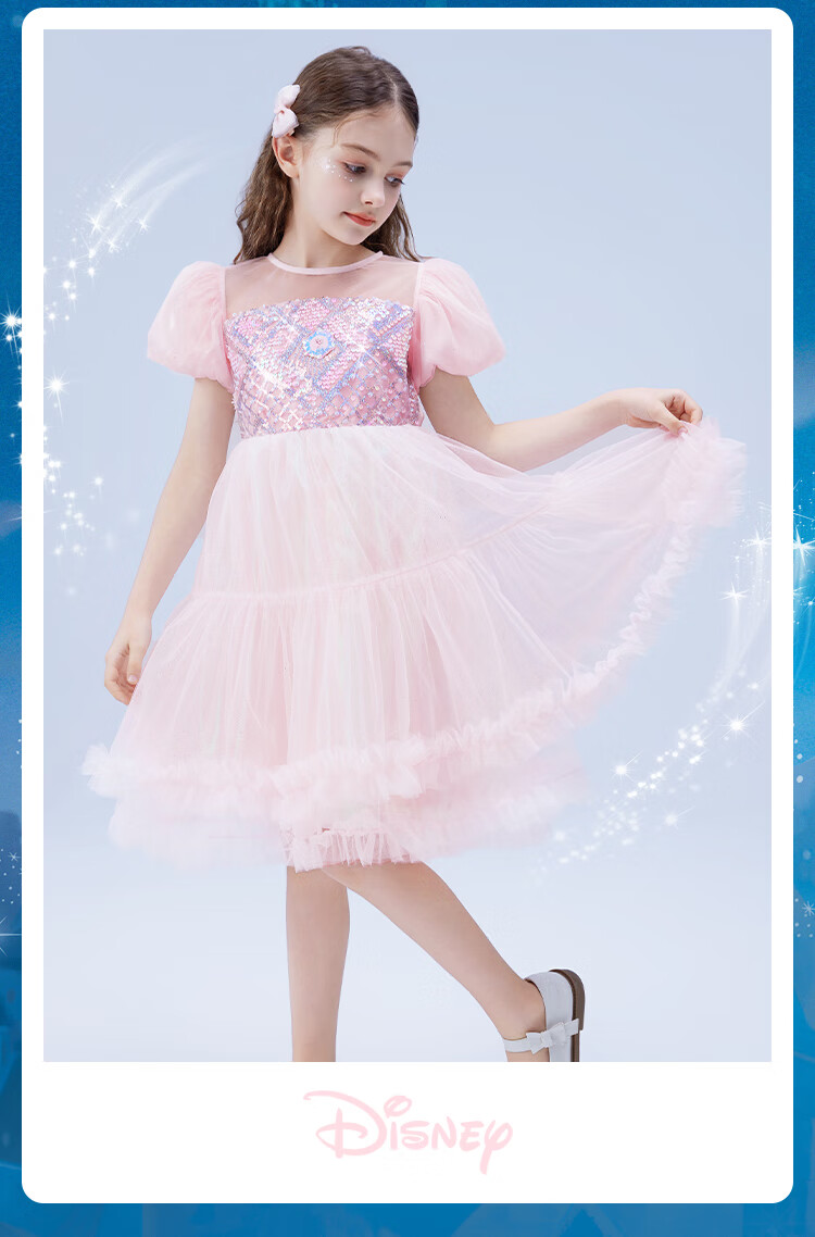 Disney Girls Elsa Princess Dress Summer Kids Holiday Gift Puff Sleeve Princess Dress Baby Dress Purple Size 150 2