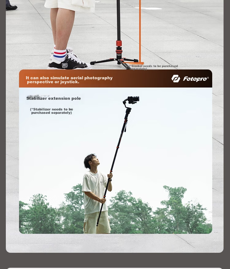 Fotopro Flying One Tripod, Quick-Release Design with Foot Unlock, 32mm Diameter Carbon Fiber Camera Tripod, Original Carbon Gray 19