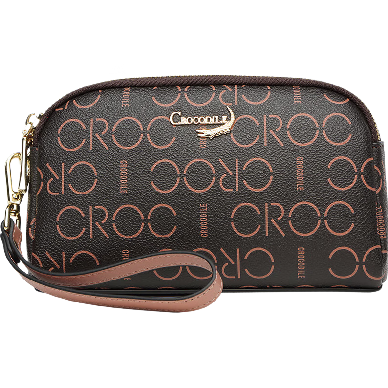 CROCODILE Goddess Festival Double Zipper Wrist Bag, Classic Floral Pattern Casual Women's Handbag Gift for Wife, V1686 Pink
