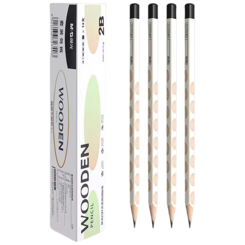 M&G White Barrel Hole Pencil for Primary School Students Grade 1 Hole Pencil Kindergarten Beginner HB Pencil 2B Corrective Grip Pencil Box of 14