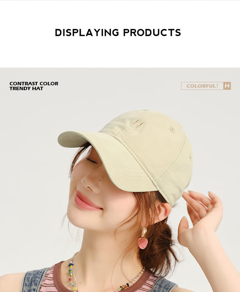 CACUSS Baseball Cap Women Spring Summer Cotton Letter Sun Hat Soft Top Large Head Circumference Slim Face Hat Dark Blue 17