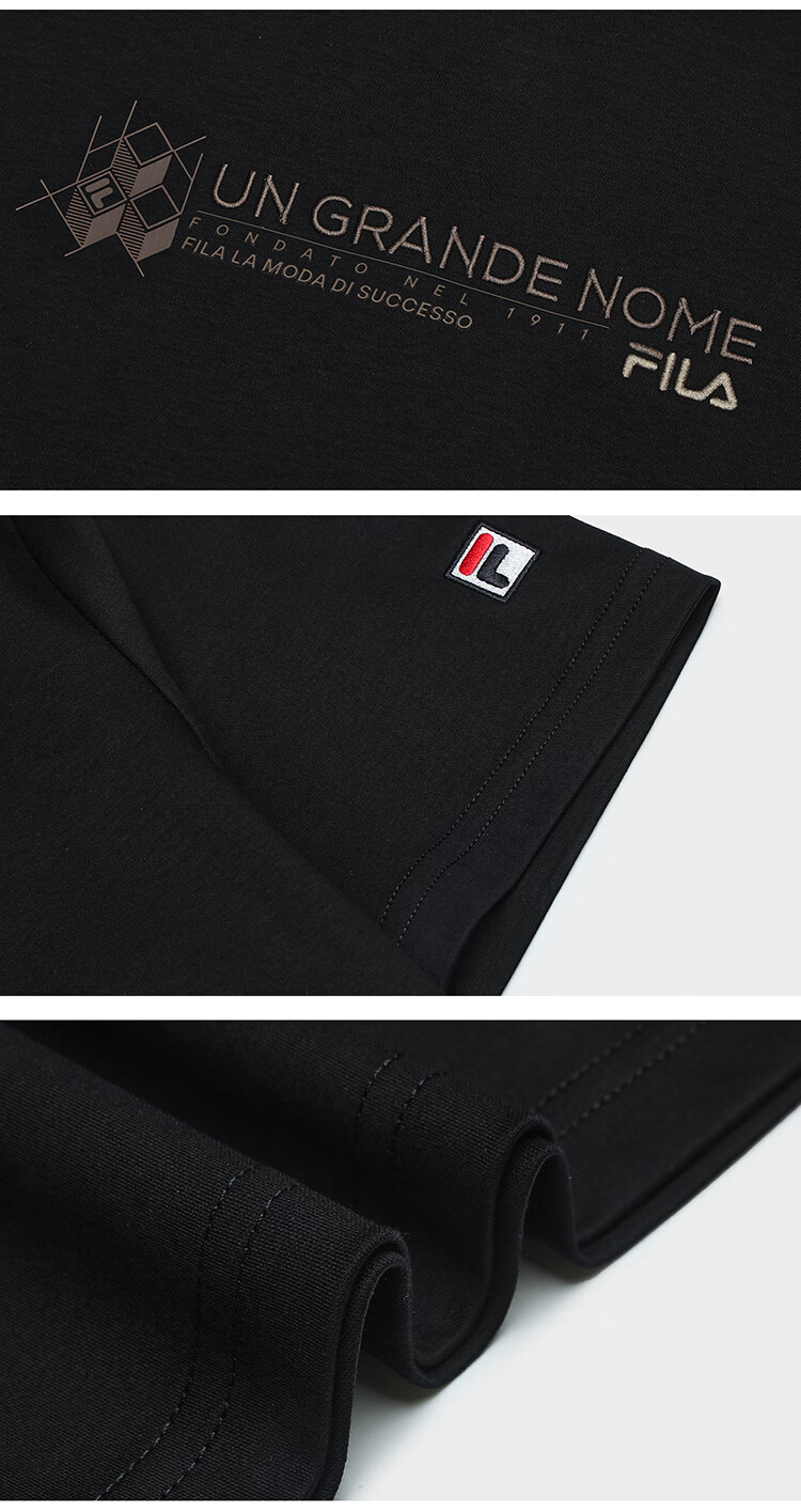 FILA Official Men's Knitted Short-Sleeve Shirt, Summer Fashion Simple Casual Basic Pure Cotton T-Shirt 13