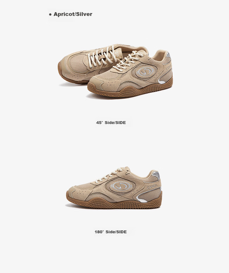 CAMEL Crescent Training Shoes for Women, Versatile Sports Sneakers, Mesh Upper, Retro Casual Shoes, L25S577059, Coffee/pink, Size 35 48