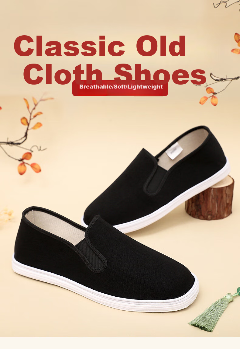 GUOLUOFEI Handmade Beijing Cloth Shoes with Thousand-Layer Sole, Breathable And Comfortable Slip-On Casual Shoes for Middle-Aged And Elderly, Black, Size 40 1