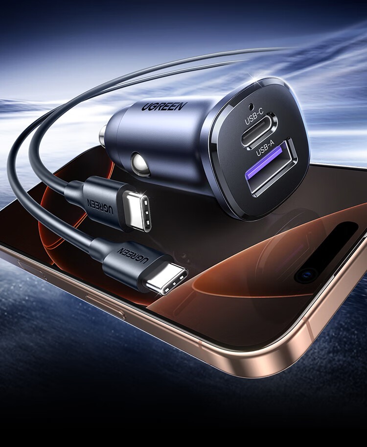 UGREEN Car Charger Set, Super Fast Charging Cigarette Lighter Adapter with Two Ports, Includes PD30W Car Charger + Dual USB Data Cable, Compatible with Apple And Huawei Phones 2