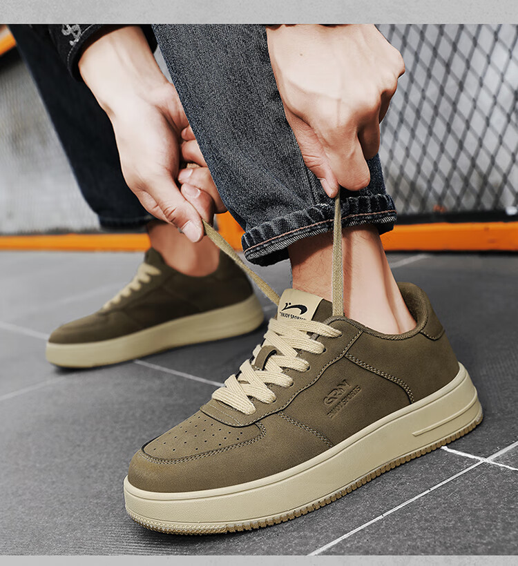 Guirenniao Men's Sneakers, Low-Top Soft-Soled Versatile Casual Shoes, Classic White Shoes, Khaki Brown, Size 42 2