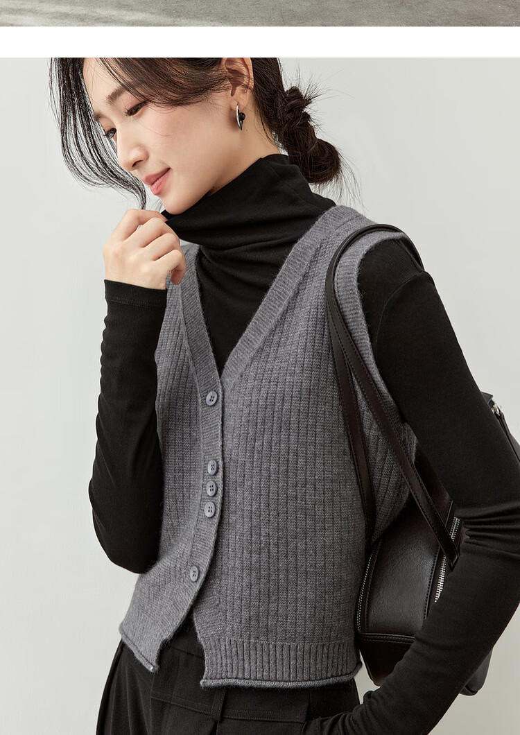 Sentubila Autumn Layered Vest, V-Neck Curved Placket, Single-Breasted Short Sleeveless Waistcoat 11