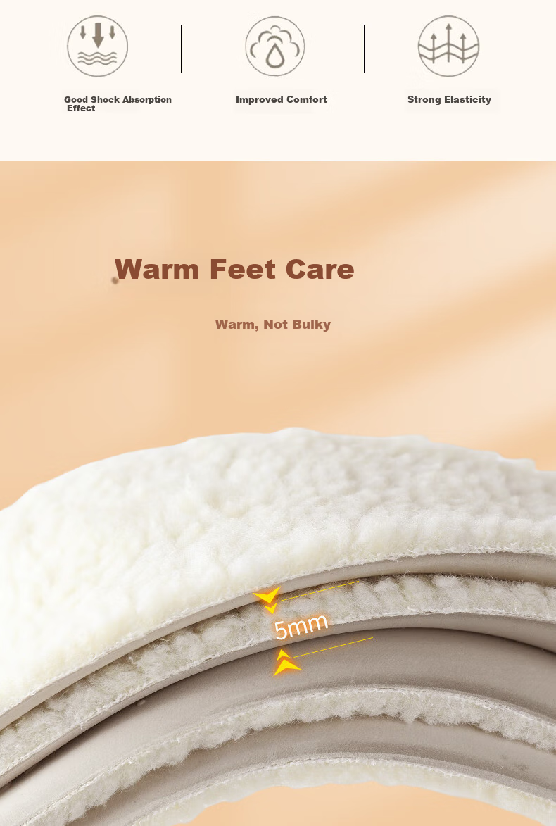 FOOTOPPO Latex Lambswool Warm Insoles for Men And Women, Winter Cold-Proof Fleece-Lined Thick Soft-Soled Wool Insoles 7