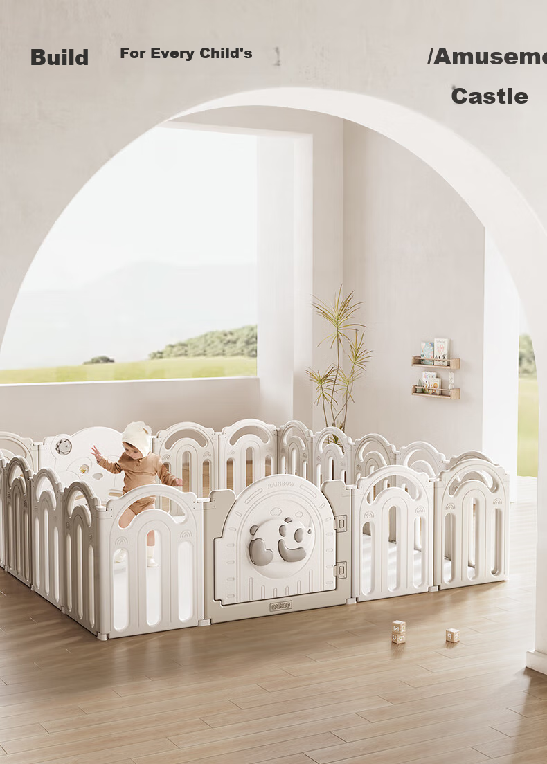 BG-BABYGO Rainbow Panda Game Fence, Baby Crawling Mat, Integrated Protective Barrier, Indoor Child Playpen for Home Use 2