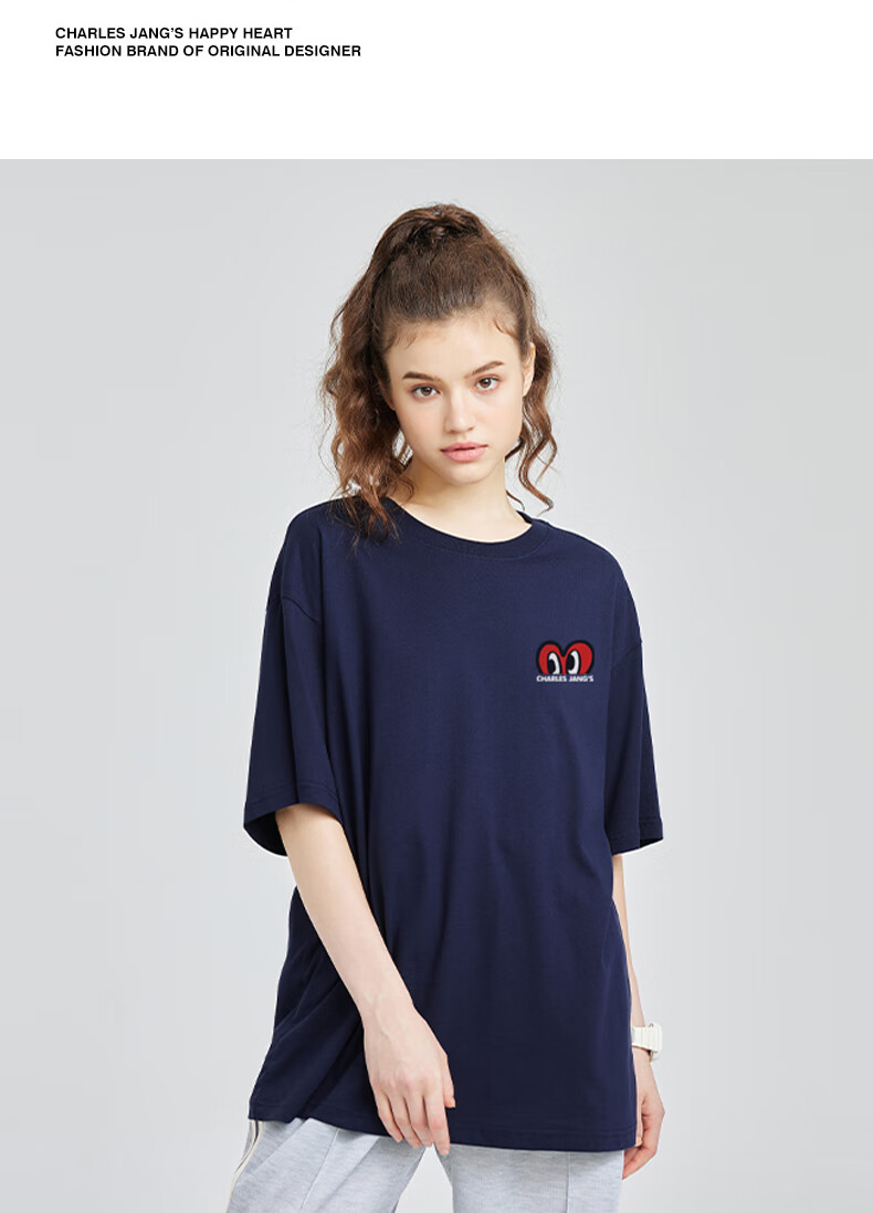 Chaersitaoxin Short-Sleeve T-Shirt for Men And Women, Couples Matching Style, Summer New Pure Cotton Loose Couple Heart-Shaped Top, Black, XL 6
