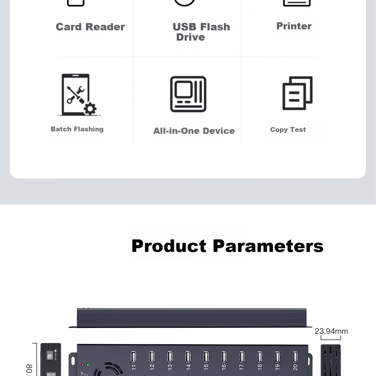 SIPOLAR Expansion Dock USB2.0 Hub with 20 Ports Industrial Grade Hub A-805p (3m) HUB Power Supply 120W Output Hard Drive Phone Bulk Transfer One-To Single Port 1A 16