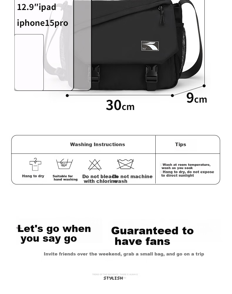 361° Crossbody Bag for Men And Women, Casual Sports Backpack, Large Capacity Chest Bag, Commuter Shoulder Bag for Men, Black 13