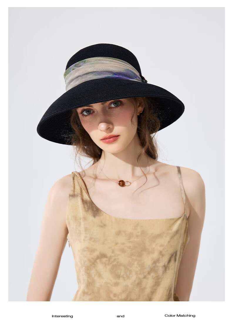 FANCET Straw Hat for Women, Elegant Summer Oregano Tulle Hat with Wide Brim, Vacation UV Protection Sun Hat, Birthday Gift for Elders 15