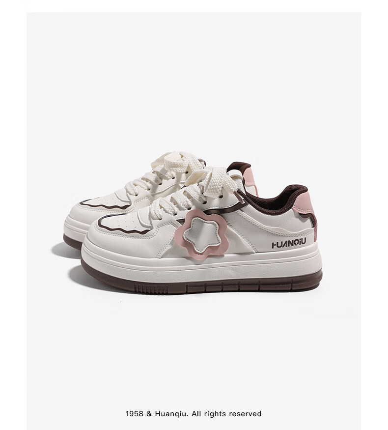 HUANQIU Women's Platform Shoes, Spring And Autumn 2026 New Niche Thick-Soled Casual Shoes, Versatile White Sneakers to Match Dresses, Beige, Size 39 4