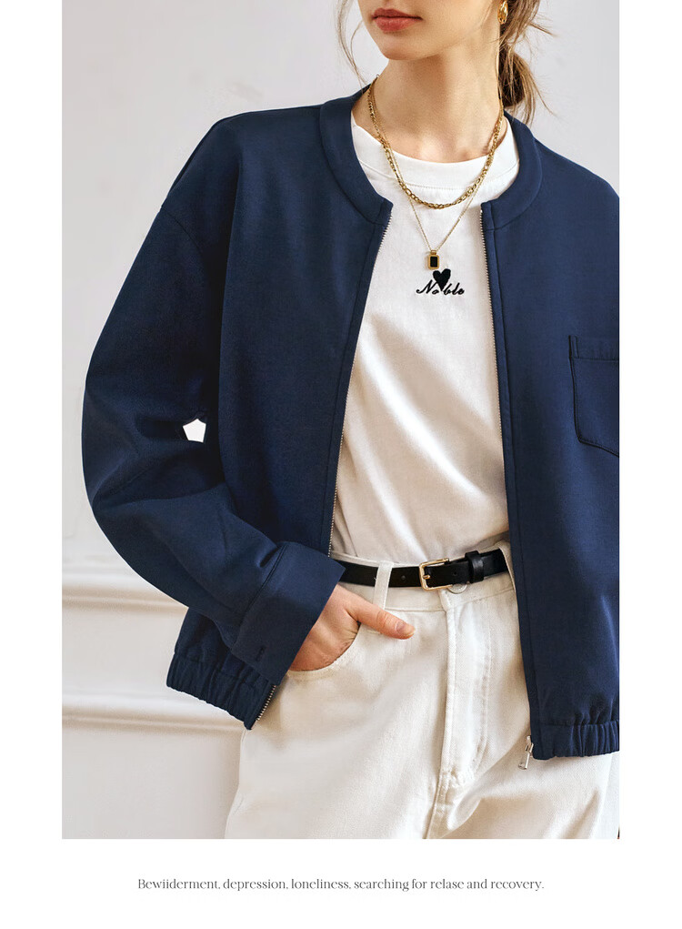 Olrain American-Style Short Jacket for Women, Spring And Autumn Casual Cardigan Top, Navy Blue (Second Batch), Size S 8