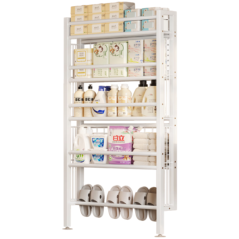 Yicainianhua Storage Rack, Bathroom Door-Back Shelf, Multi-Layer Floor-Standing Pegboard, Ultra-Thin Gap Bathroom Organizer Shelf, 6450WH