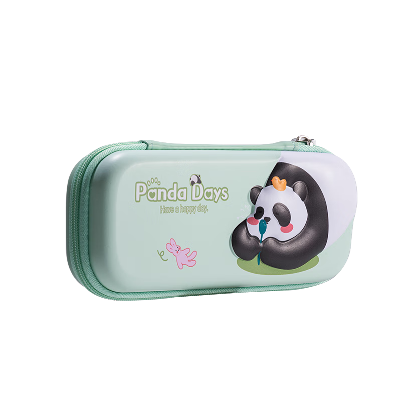 Deli 3D Panda EVA Pencil Case Pressure-Resistant Waterproof Large Capacity Pencil Bag for Kids Light Green Gift for Boys and Girls Graduation Gift