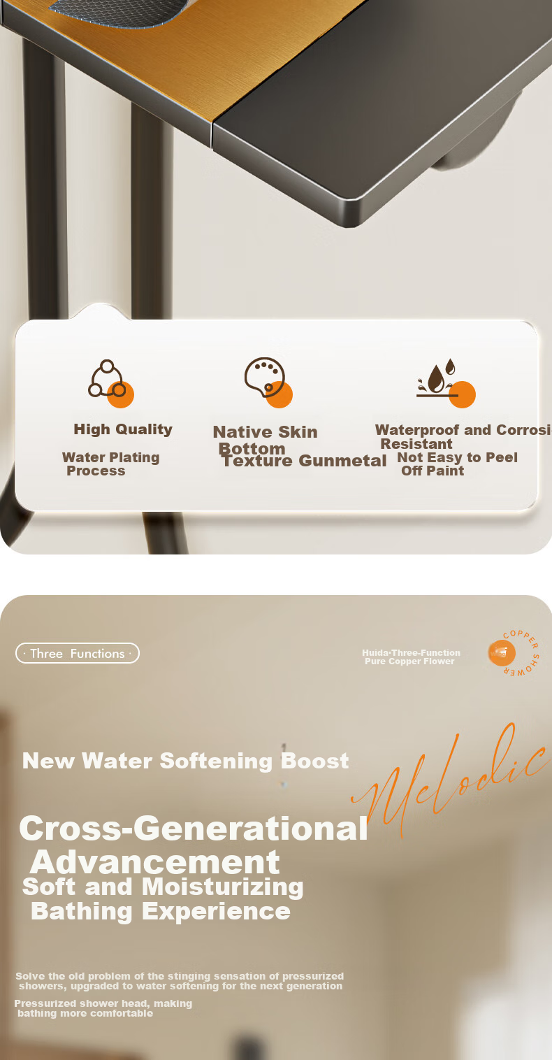 HUIDA Constant Temperature Shower Head Set with Brass Body, Home Bathroom No-Top Spray Full Set in Gunmetal Gray DW699 5