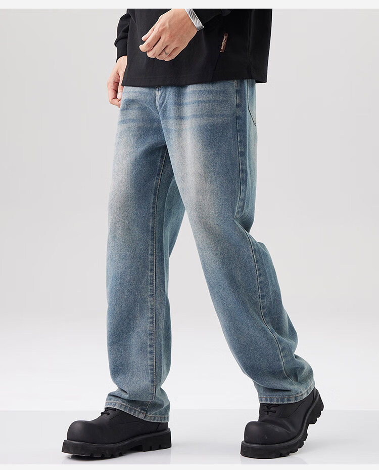 Yipintiancheng Fashion Straight-Leg Jeans for Men, 2025 Autumn Vintage Wide-Leg Pants, Loose-Fitting Trendy Versatile Long Trousers for Me 6