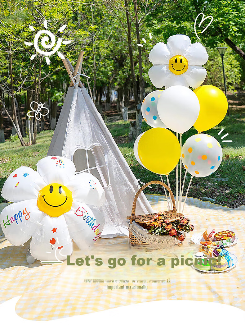 Duomeiyi Birthday Scene Decoration Balloons, Children's Happy Birthday Table Decorations, Boys And Girls Dressing Up, White Sunflower 1