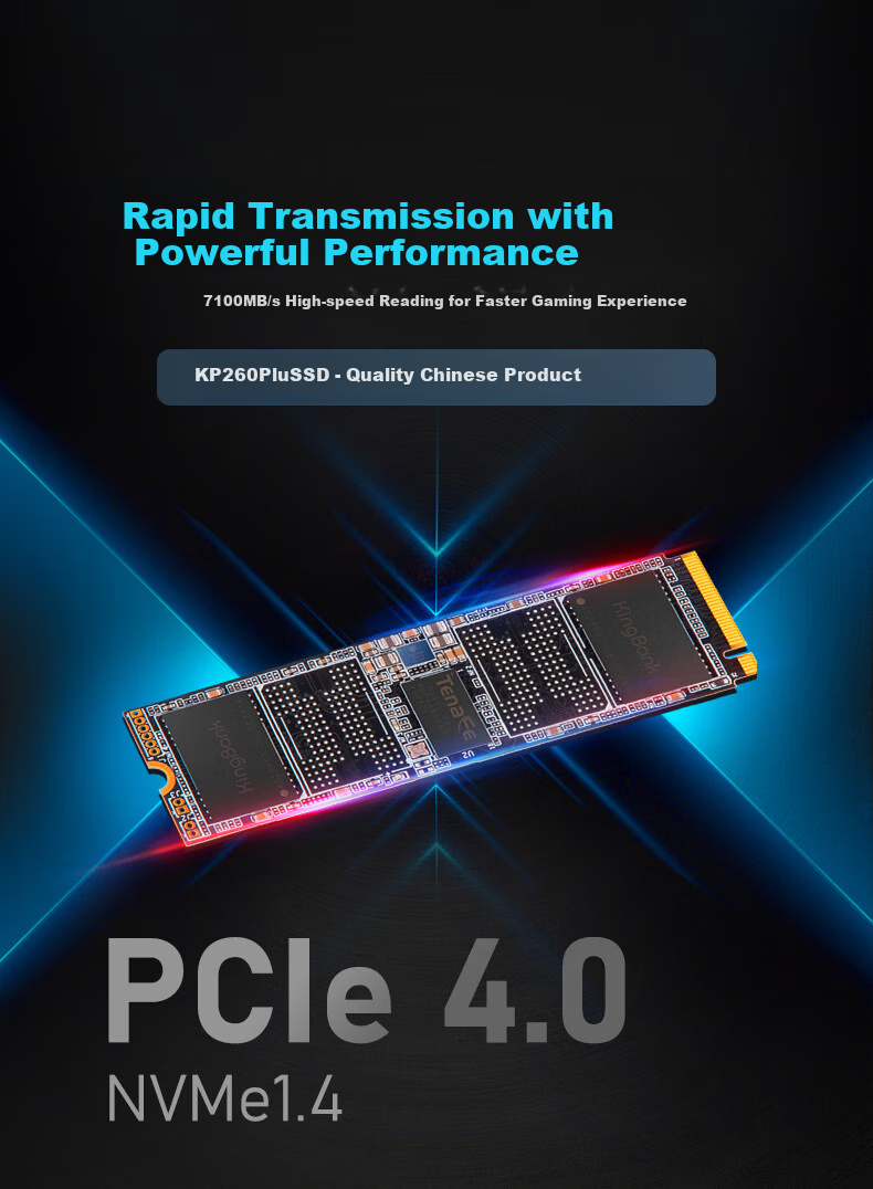 KINGBANK 1TB SSD Solid State Drive, M.2 Interface (NVMe PCIe 4.0x4), Read Speed 7400MB/s, KP260 PLUS Series, Changjiang Wafer 1
