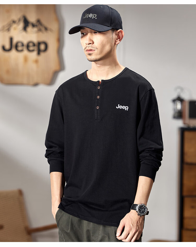 JEEP Men's Long-Sleeve T-Shirt, Spring And Autumn 2026, Pure Cotton Pullover Top, Simple And Comfortable Undershirt, Men's Clothing 15